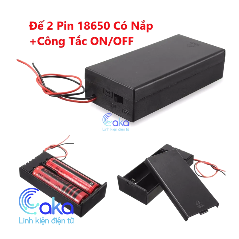 Hộp Đựng Pin 18650 Có Nắp, Công Tắc Bật Tắt, 2 Pin Nối Tiếp, Dây Ra Sẵn