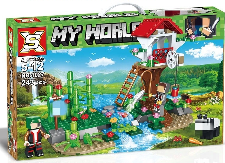 Lego Minecraft - XS 1027 ( Xếp Hình Khe Suối Câu Cá Có Gấu Trúc 243 miếng ghép)