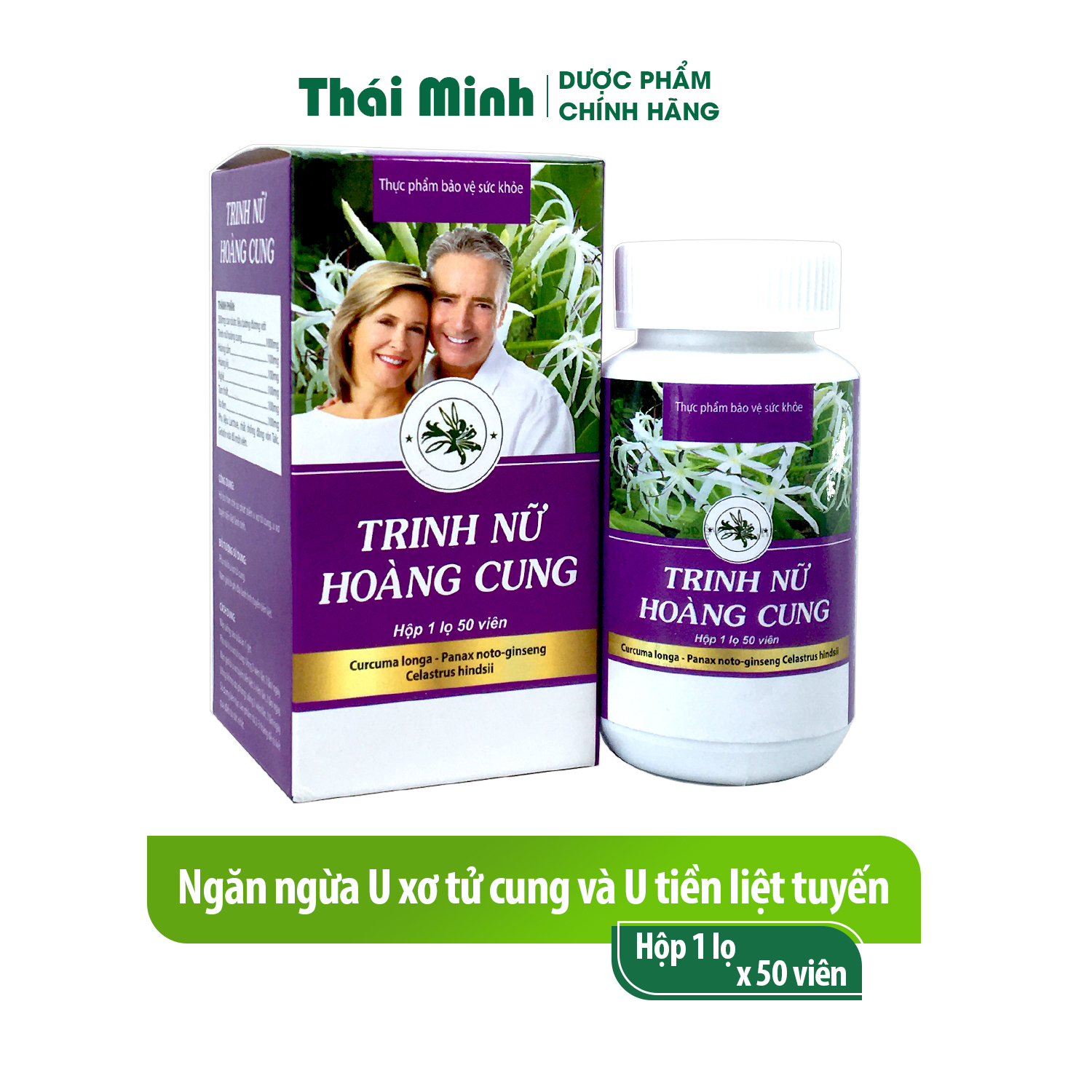 Trinh nữ hoàng cung tím Hộp 50 viên hỗ trợ giảm u xơ tử cung, U tiền liệt tuyến, tuyến vú phì đại tiền liệt tuyến, có thêm xạ đen, tam thất trinh nu hoang cung dược phẩm thái minfdsg`