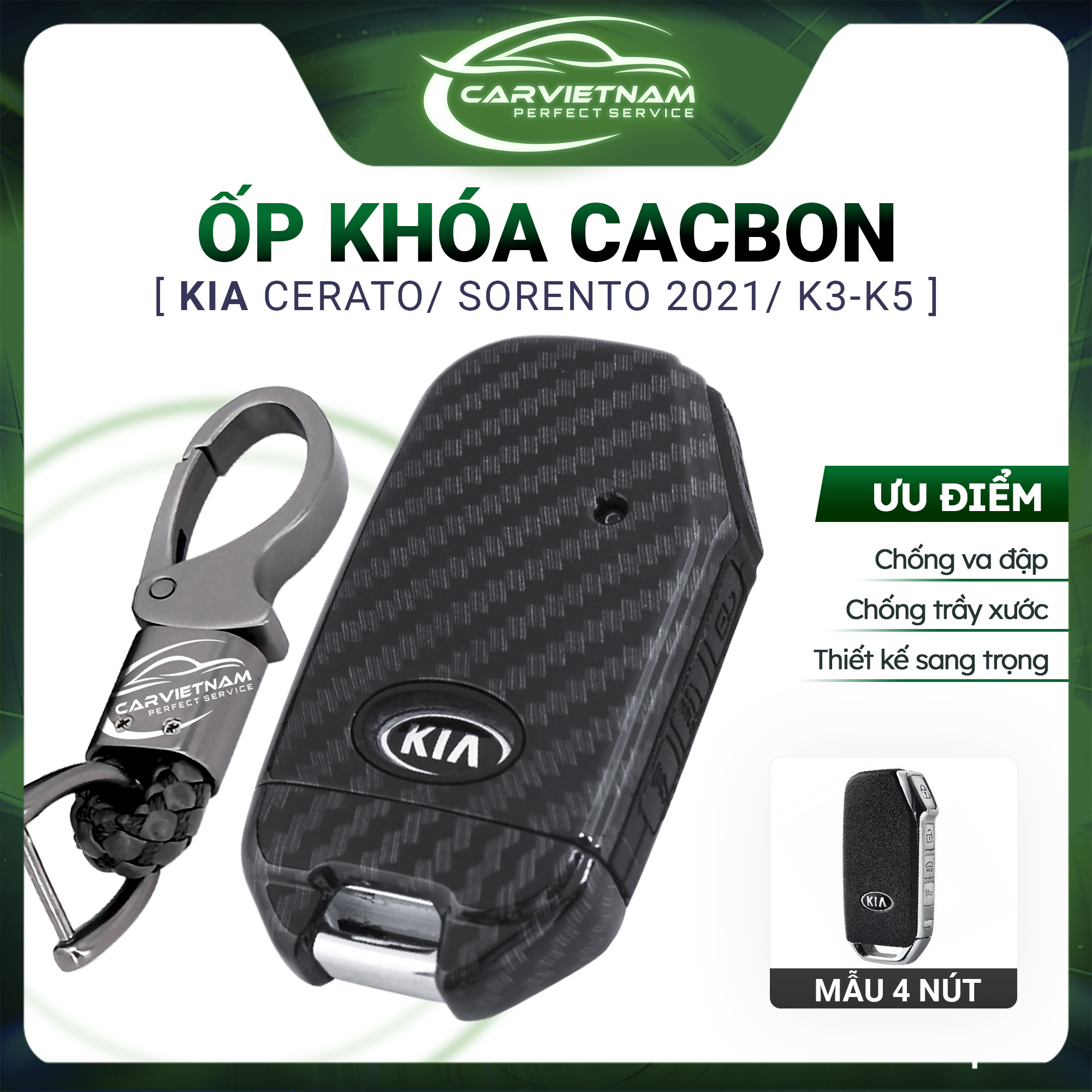 Ốp chìa khoá kia cerato, sorento 2021, k3 2022, k5 20220 cao cấp - bọc khoá vân cacbon loại i chống trầy xước