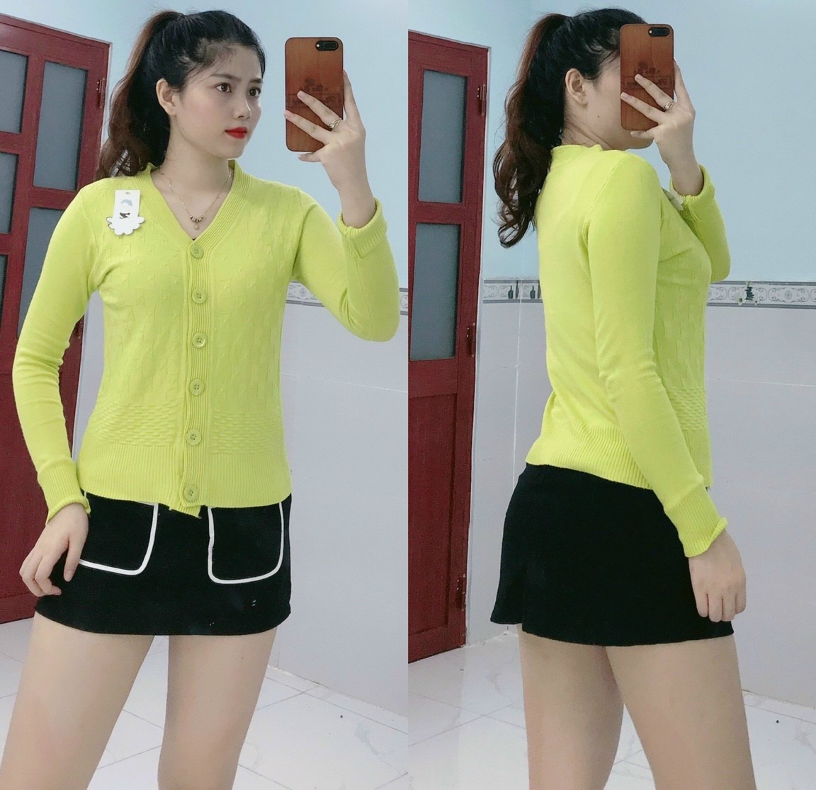 Áo khoác len nữ cardigan 6 nút tay dài