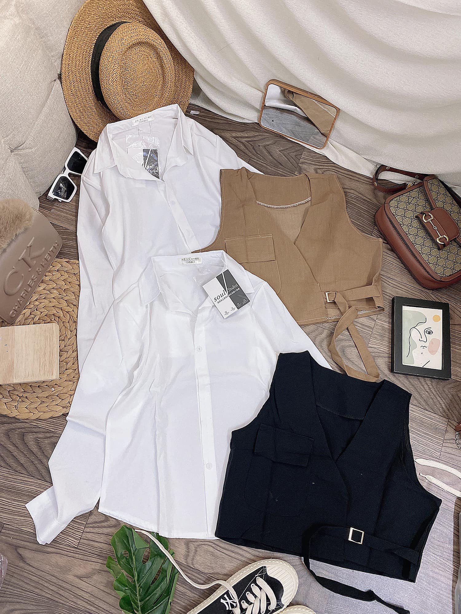 Set áo sơ mi kèm ghile thời trang