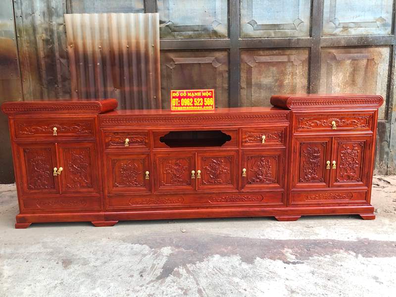 Kệ Tivi Gỗ Mõ Lõm Gỗ Hương Đá