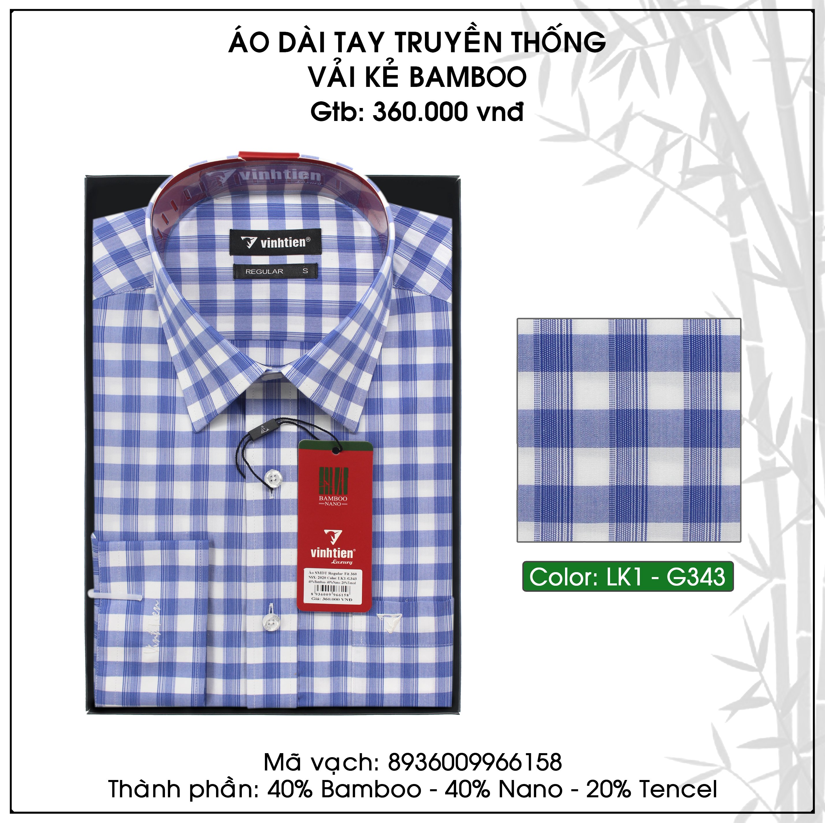 Áo Sơ Mi Bamboo Dài Tay Vĩnh Tiến Dáng  Regular G343