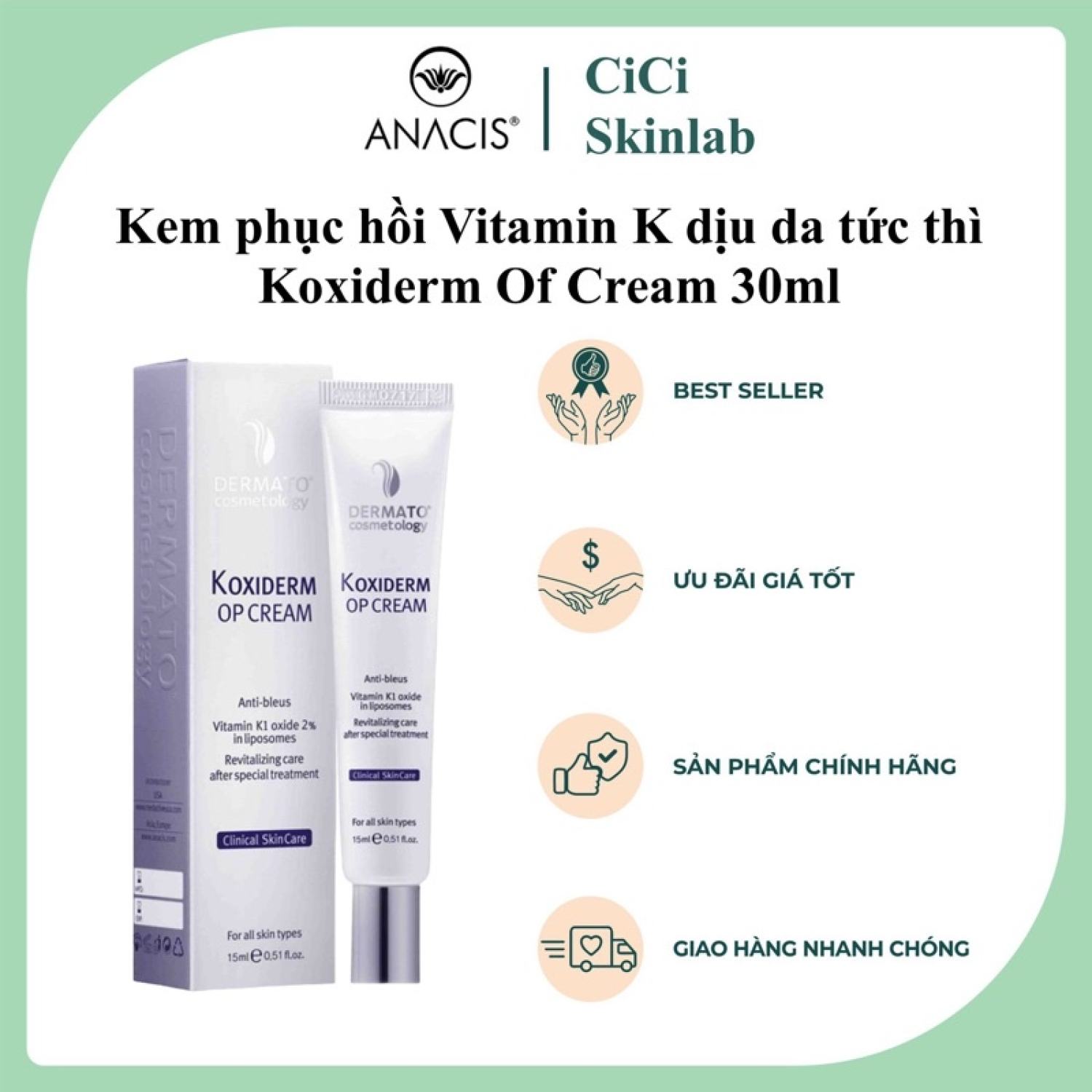 Kem phục hồi Vitamin K dịu da tức thì Koxiderm Of Cream 30ml