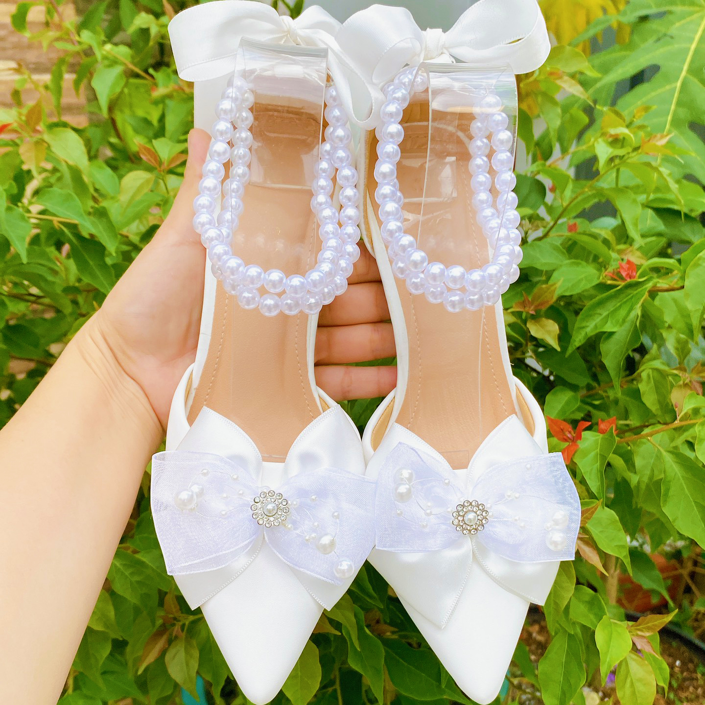 GIÀY CÔ DÂU NƠ NGỌC 7 PHÂN - đi lùi size
