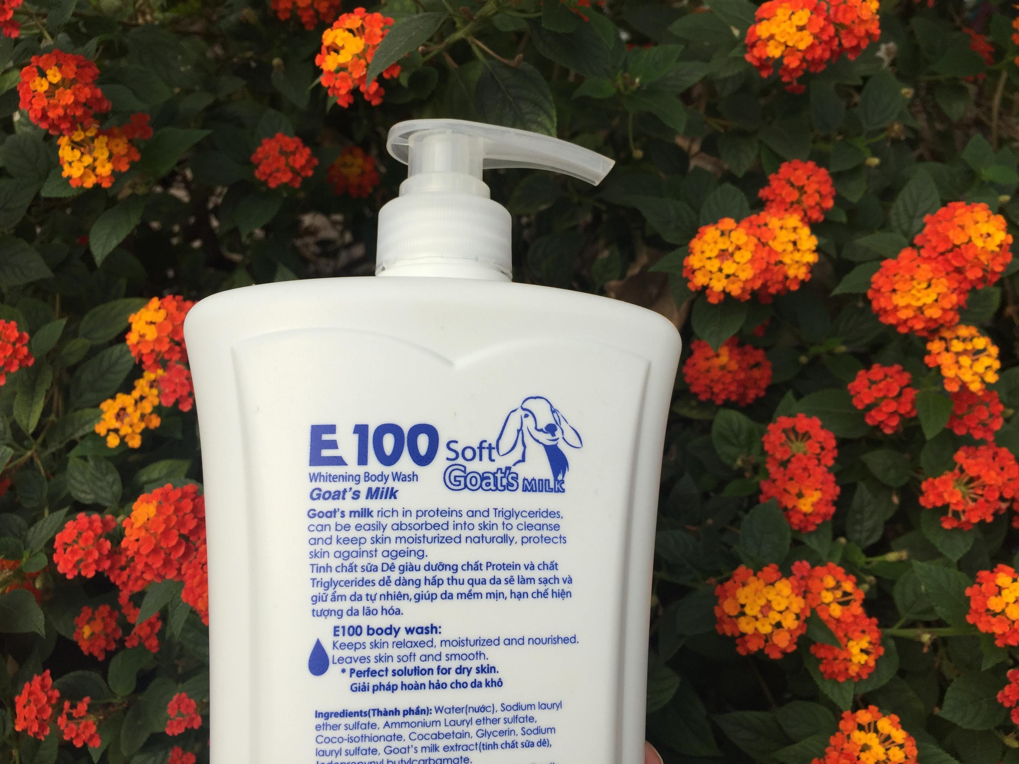 Sữa tắm Dê E 100 trắng da 1200 ml ngừa lão hóa da