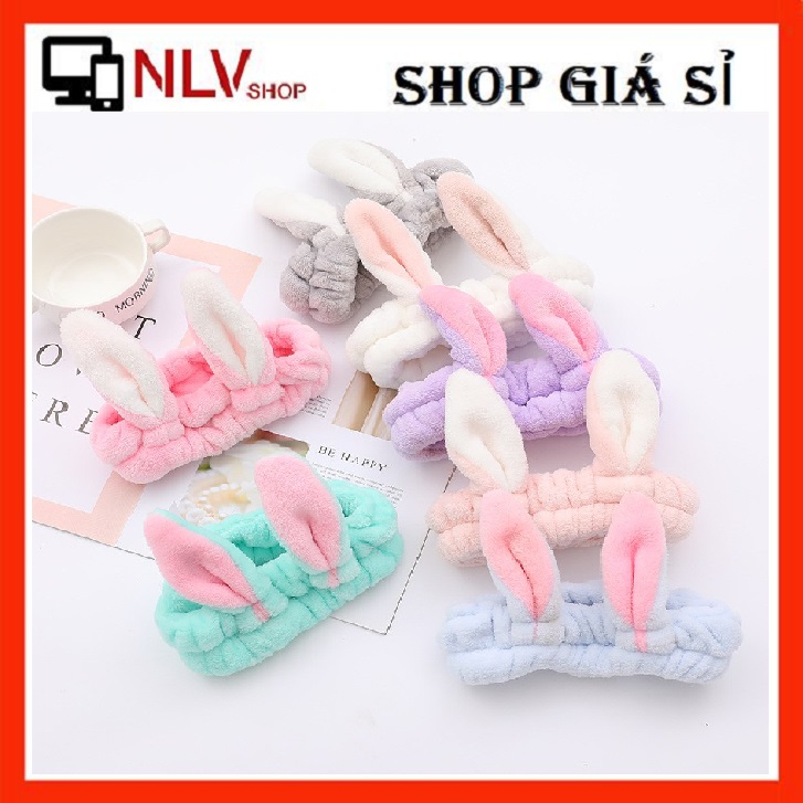 Băng Đô Nơ Vải Nhung 3D Tai Thỏ Dày Dặn