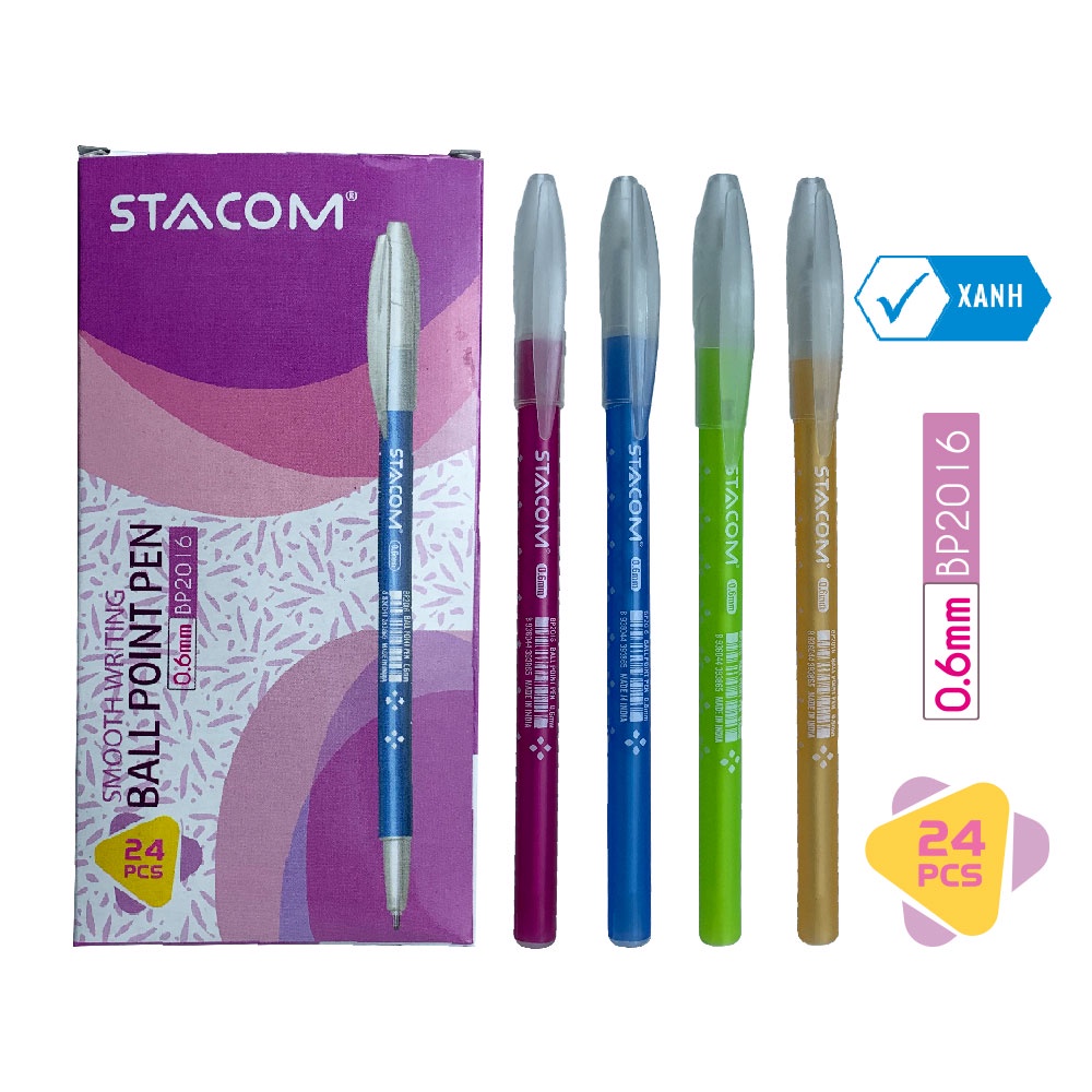 [Combo 10 cây] Bút Bi Thân Hoa Dạng Nắp Đậy STACOM - BP2016 - Với Đầu Ngòi 0.6mm  - Mực Xanh , Có Thanh Cài Áo Tiện Lợi
