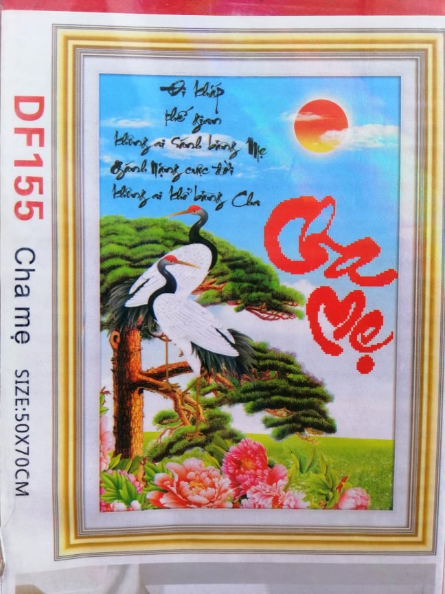Tranh đính đá cha mẹ tùng hạc df155