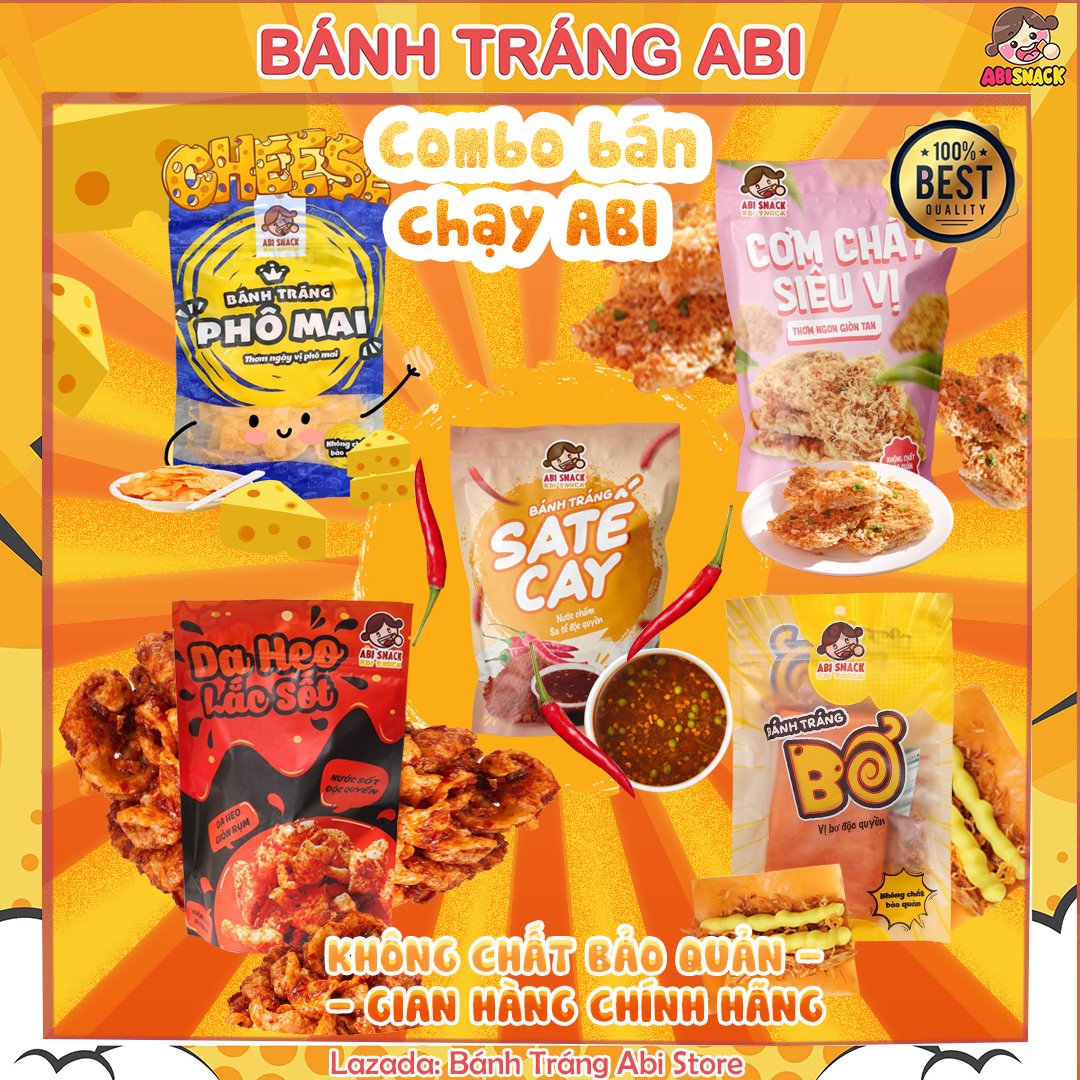 Combo Best Seller 5 bịch Bánh Tráng ABI-Ăn Vặt Abi Snack-Tặng Khẩu trang