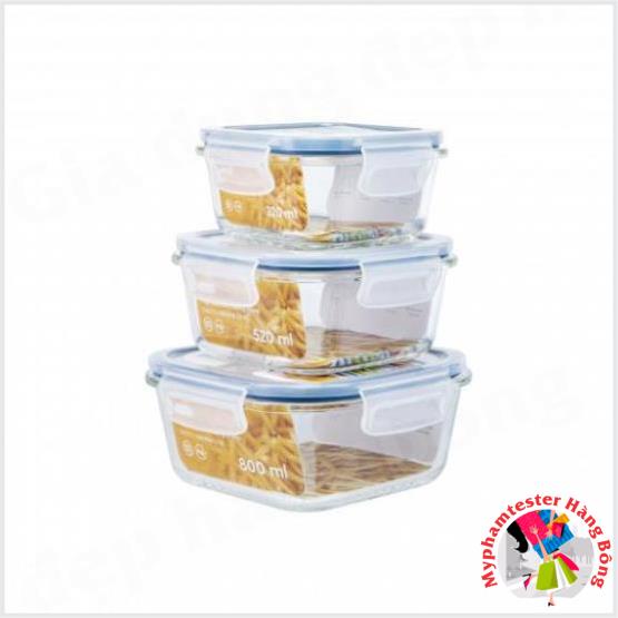 Hộp đựng thức ăn thủy tinh chịu nhiệt vuông Nikko 320 ml - 520 ml -800 ml
