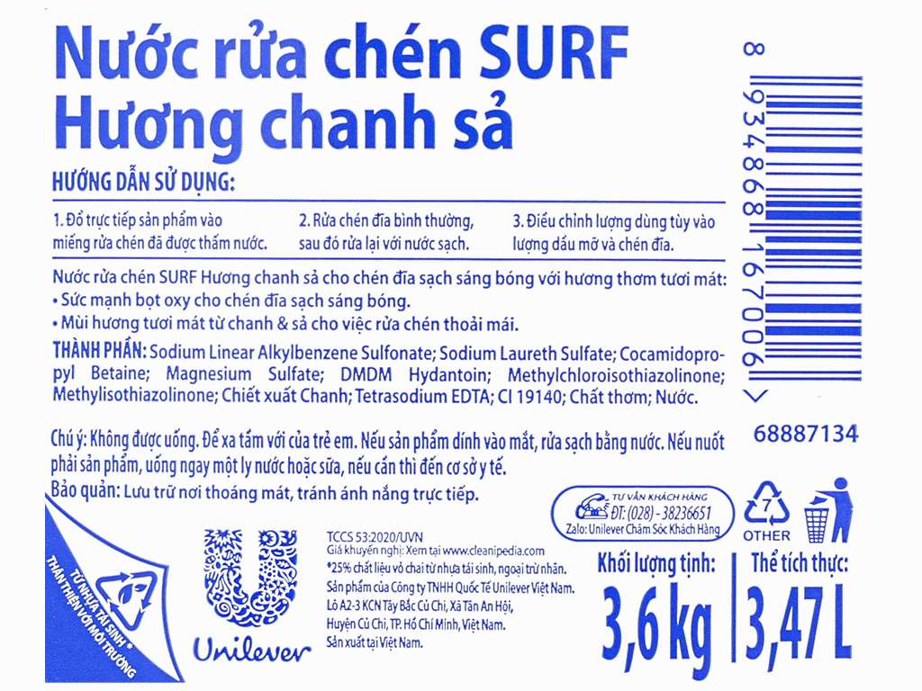 Nước rửa chén Surf hương chanh sả 3.6kg