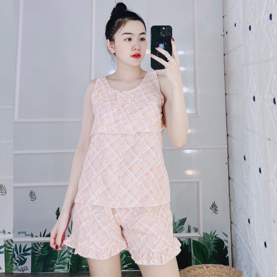 Đồ ngủ nữ lụa hai dây pijama pyjama lụa 100D bộ ngủ mặc nhà 2 dây sexy quần đùi cute dễ thương cao cấp ESHOP PM02