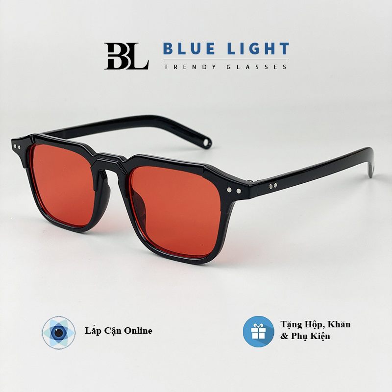 Kính Râm Kính Mát Nam Nữ Mắt Vàng Xanh dương Đỏ Đen Dáng Vuông Trẻ Trung Không Độ Hàn Quốc - BLUE LIGHT SHOP