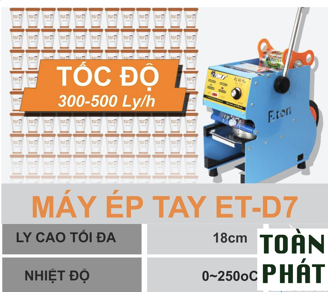 Máy dán miệng ly ETON D7, máy ép miệng ly từ 300ml đến 700ml