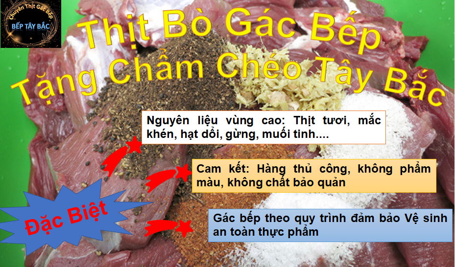 Thịt Bò Gác Bếp Tây Bắc 1KG Siêu Thơm Ngon (Tặng Chẩm Chéo)
