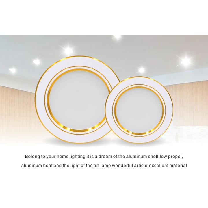 Đèn led âm trần 7w viền vàng 3 chế độ - Phi 90