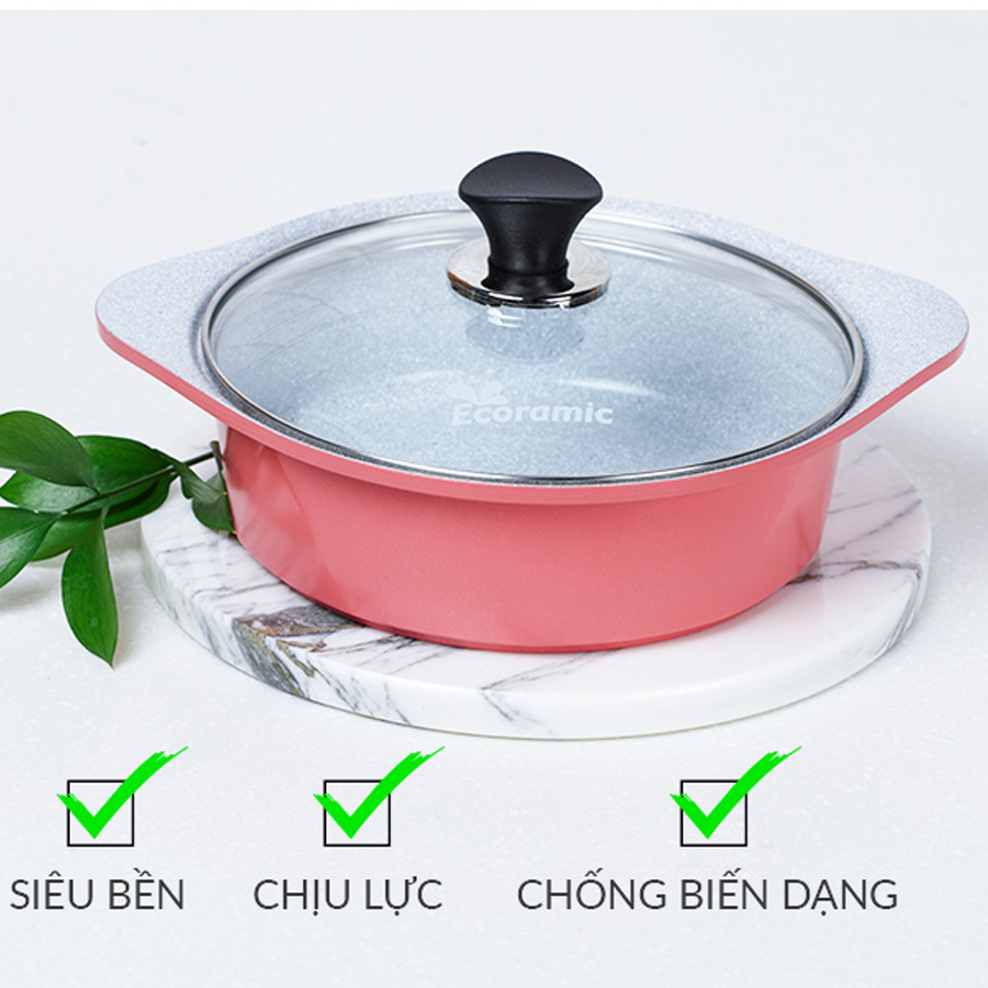 Nồi đá Ecoramic cao cấp phủ 5 lớp chống dính ceramic siêu bền – 22 cm