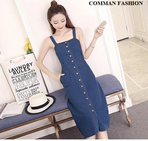 CAO CẤP Yếm Jean Nữ Cài Nút Dọc 3862
