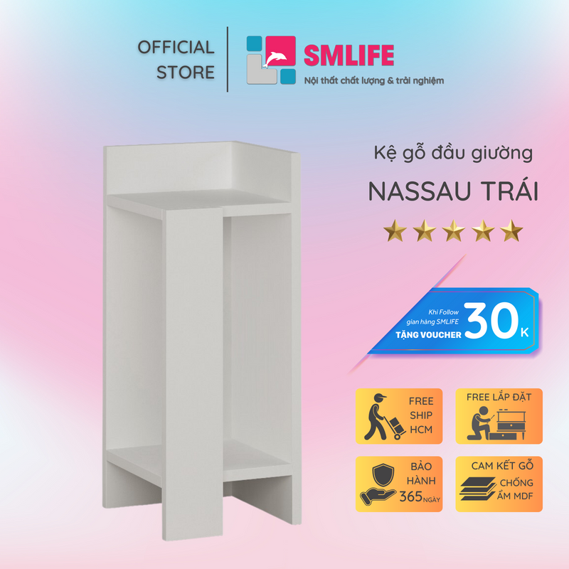 Kệ Đầu Giường Sang Trọng Thiết Kế Tối Giản SMLIFE Nassau Cạnh Trái
