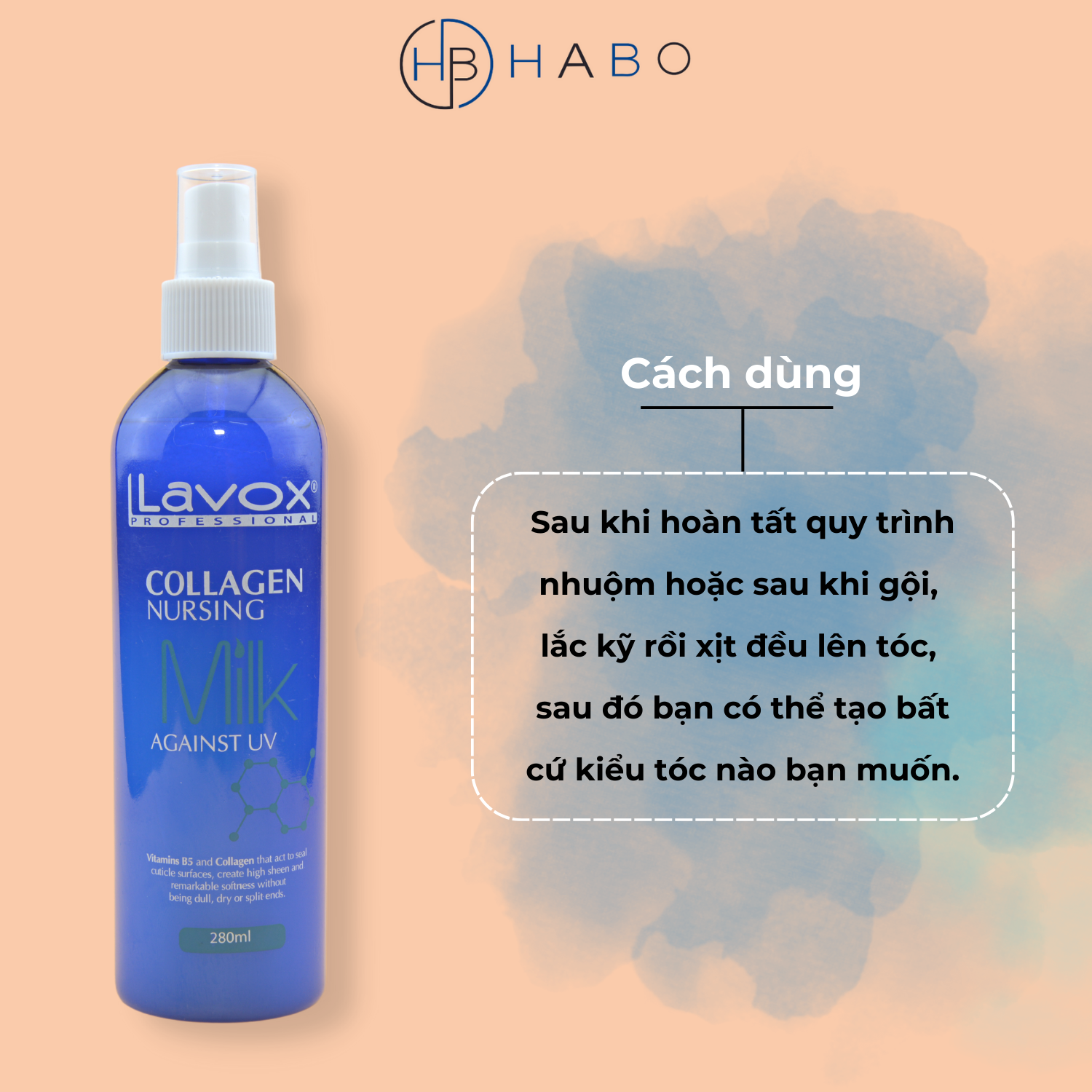 Xịt dưỡng tóc Lavox Collagen chống tia UV siêu bảo vệ tóc (dạng sữa 280ml)