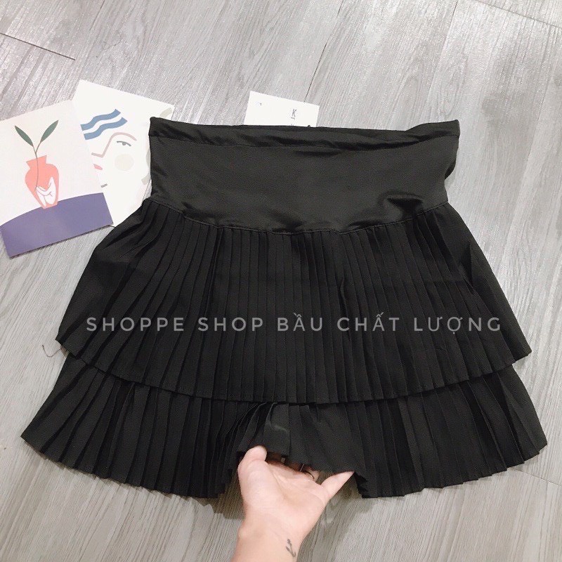Chân váy bầu xếp ly Hàn Quốc (Có quần trong)