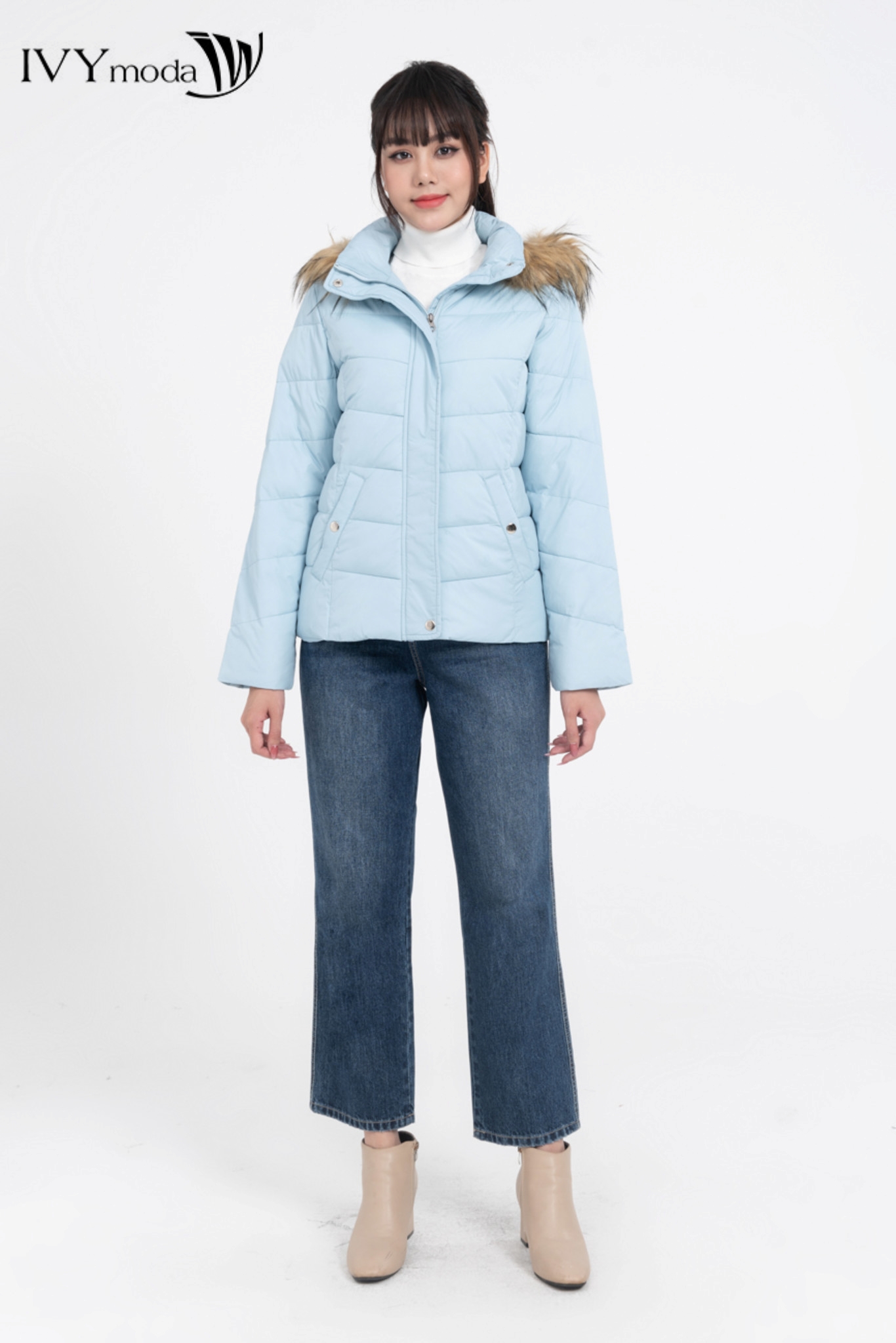 [OUTLET - Không đổi trả] Áo khoác gió phao nữ cổ viền lông IVY moda MS 70B9103