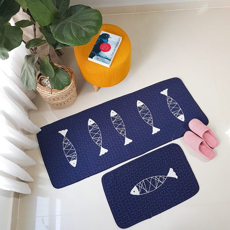 Thảm set 3 - Cá 7 con - Viền xanh đen
