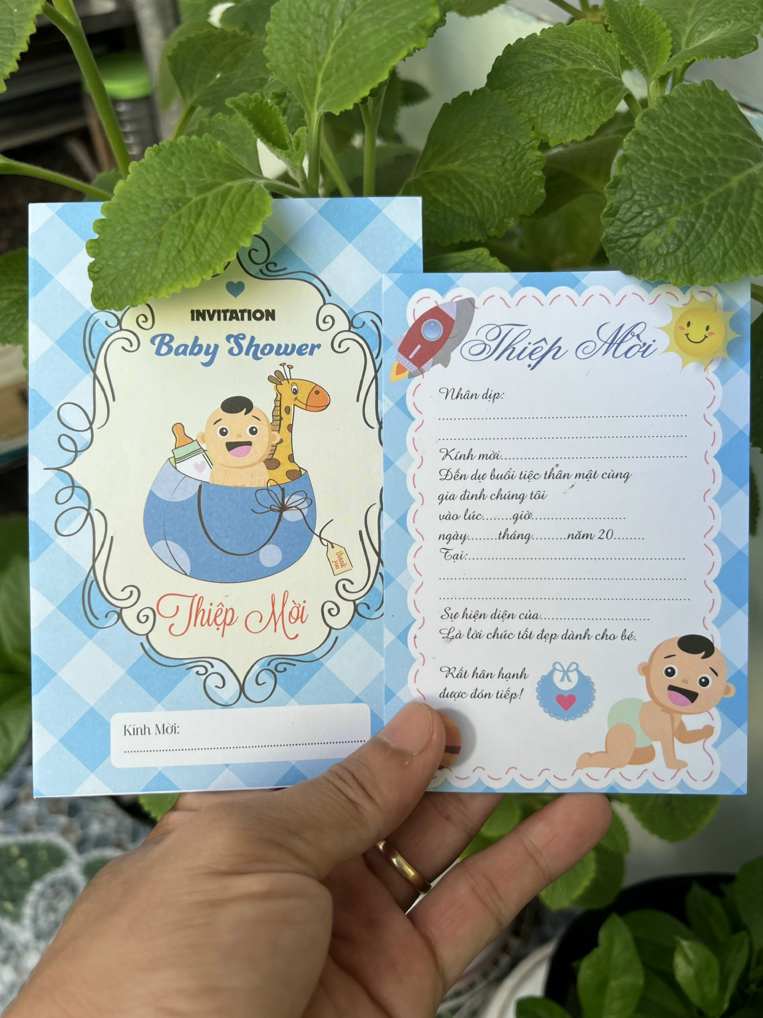 Combo 50 thiệp mời đầy tháng, thôi nôi, sinh nhật bé trai cute