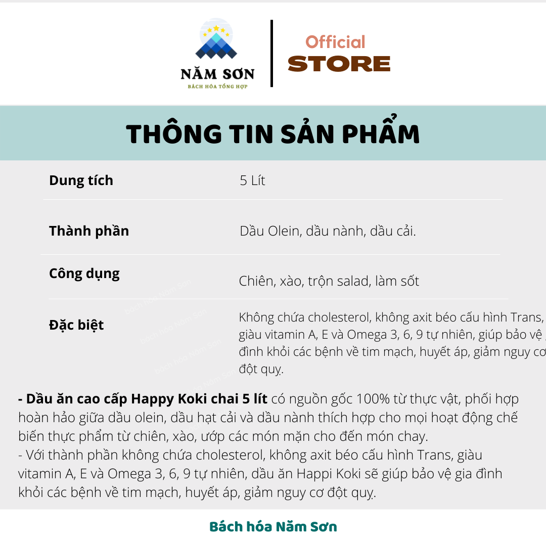 Dầu ăn cao cấp Happi Koki chai 5 lít
