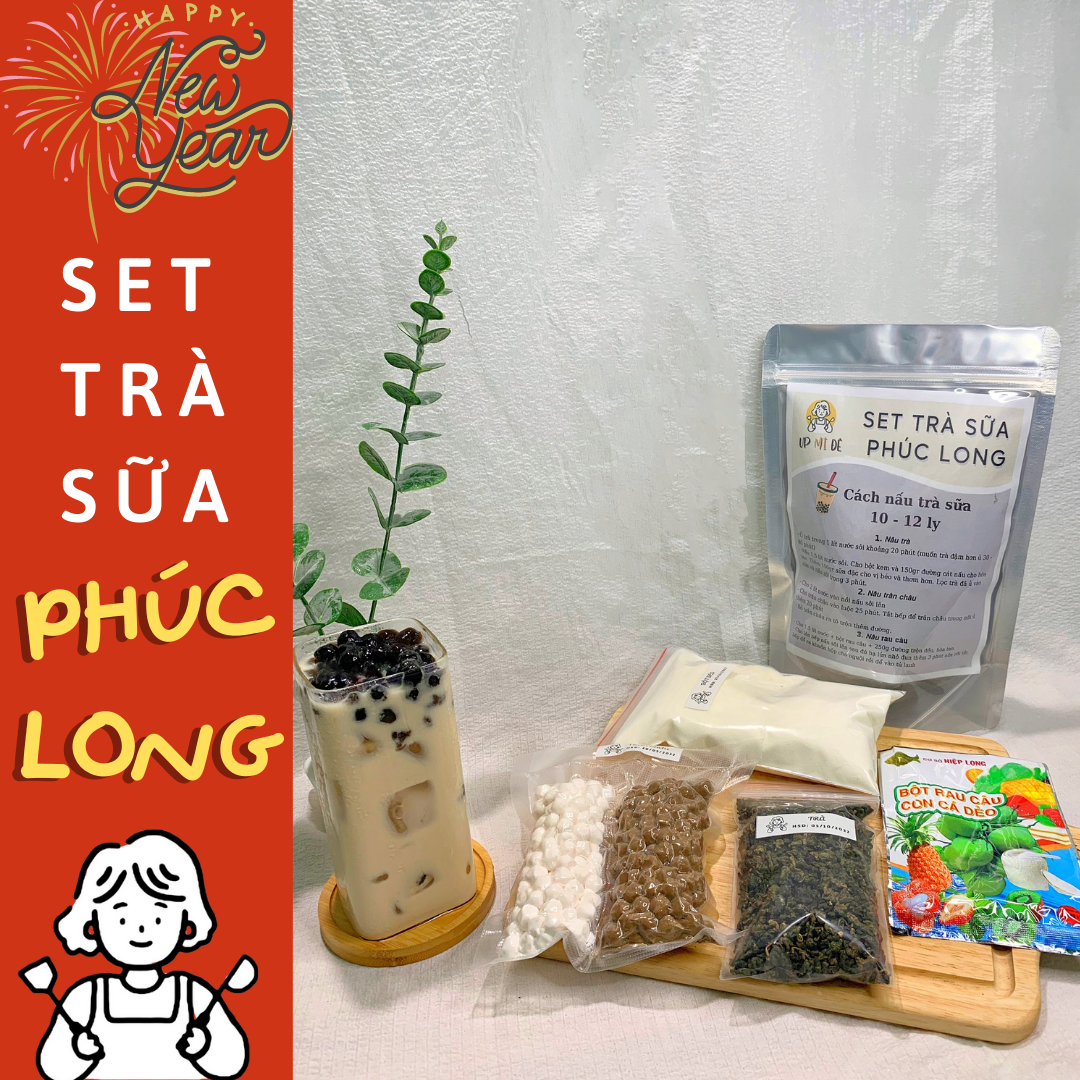 Set Nguyên Liệu Pha Trà Sữa Phúc Long Nấu 10 - 12 Ly Full Topping - UP MÌ ĐÊ