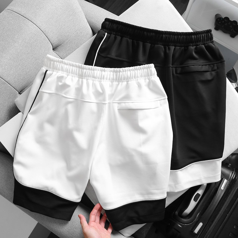Quần short thun nam thời trang bigsize ( 90 - 140kg) - đen phối trắng