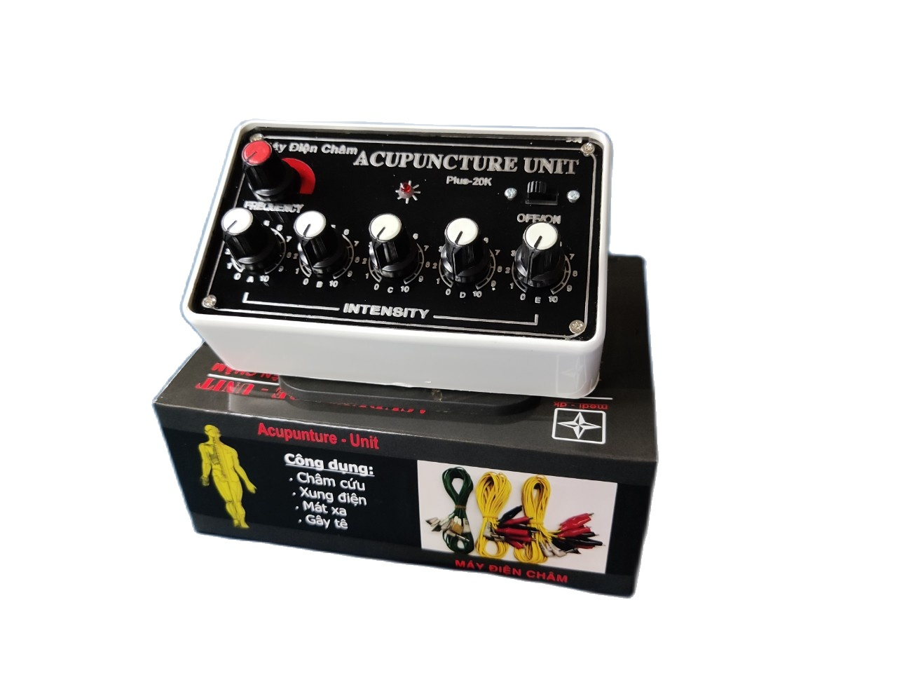 Máy châm cứu điện châm 20 kim 5 cọc tặng kèm 4 pin AA