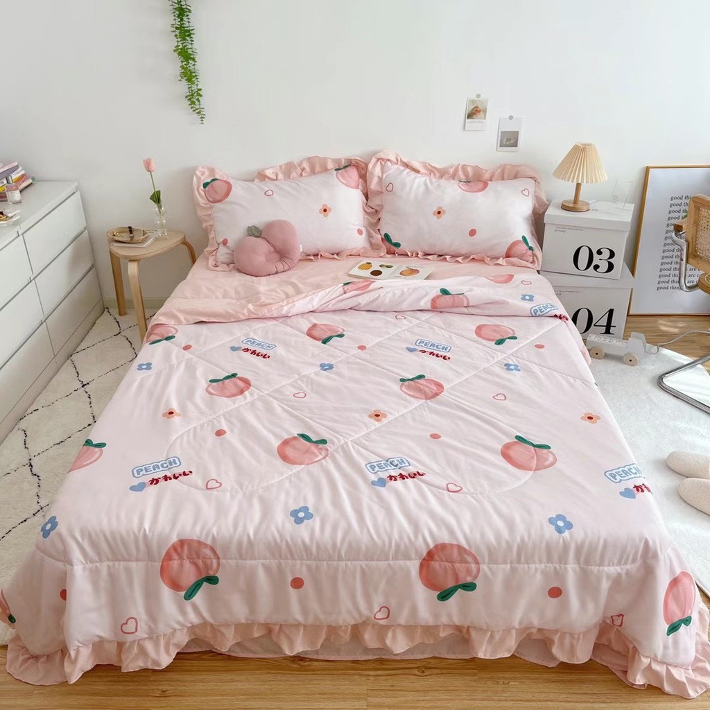 Bộ Chăn Ga Gối Cotton Đũi ( Chần Mền Hè) Quả Nhật