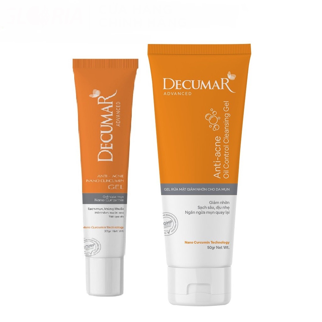 Combo gel ngừa mụn và gel rửa mặt giảm nhờn Decumar Advanced (20g và 50g)