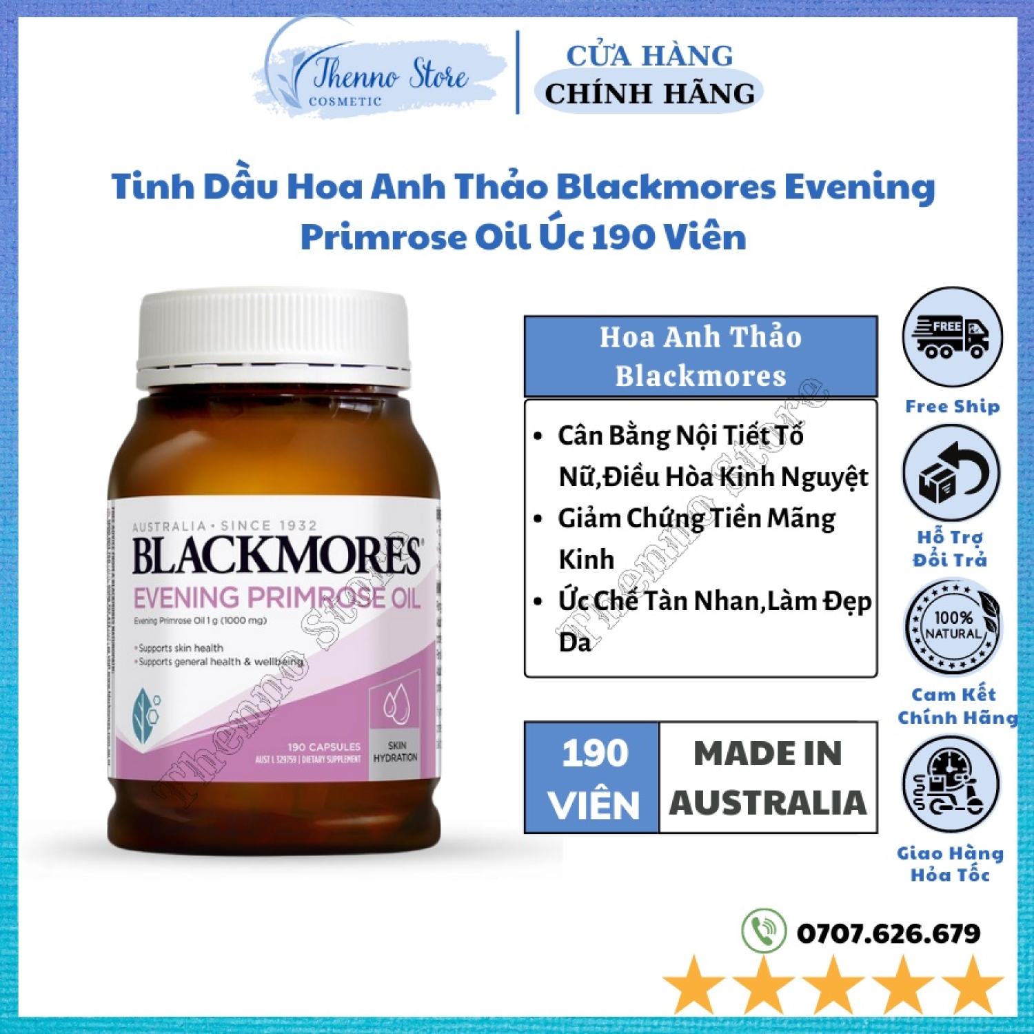 Tinh Dầu Hoa Anh Thảo Blackmores Evening Primrose Oil Úc 190 Viên