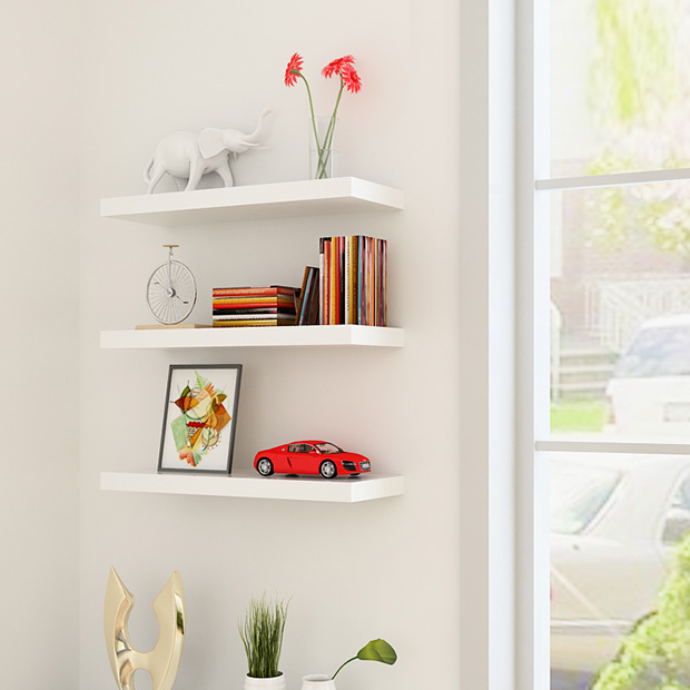 [HCM]Kệ treo tường lõi xanh chống ẩm bộ 3 thanh ngang 50x15cm (Trắng) gỗ dày 2cm để nhiều đồ hơn