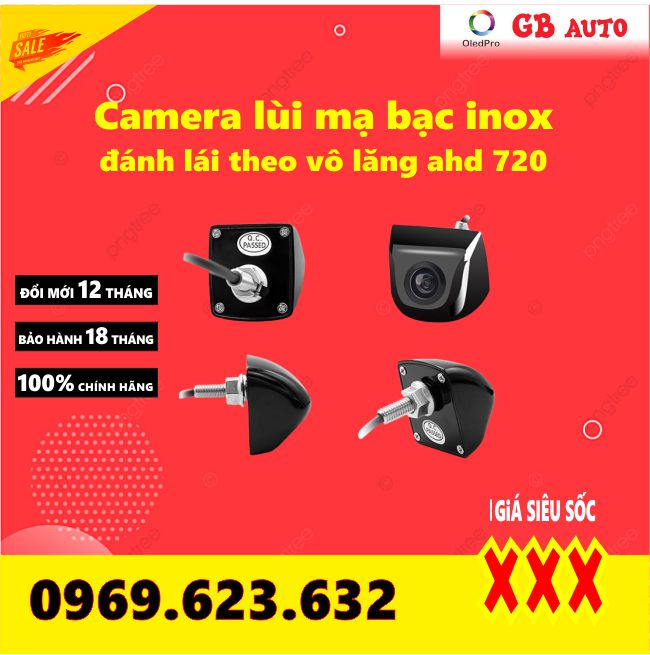 Camera lùi mạ bạc inox đánh lái theo vô lăng ahd 720 cho màn hình android