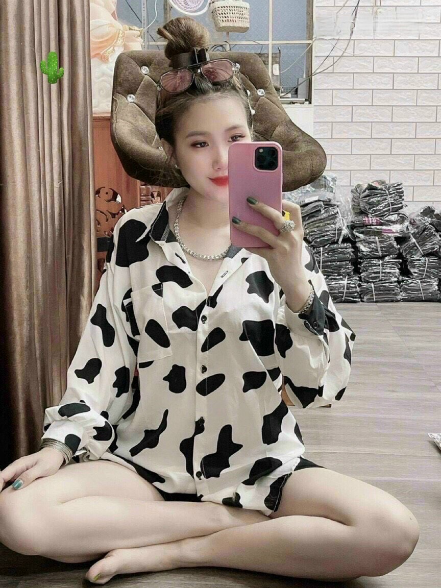 Áo sơ mi form rộng tay dài bò sữa chất lụa xịn sò siêu mát ttpk0226