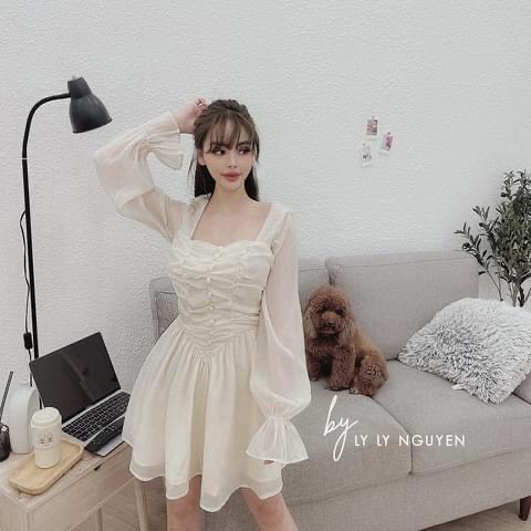 [HCM]Đầm kate phối tay lưới nhẹ nhàng