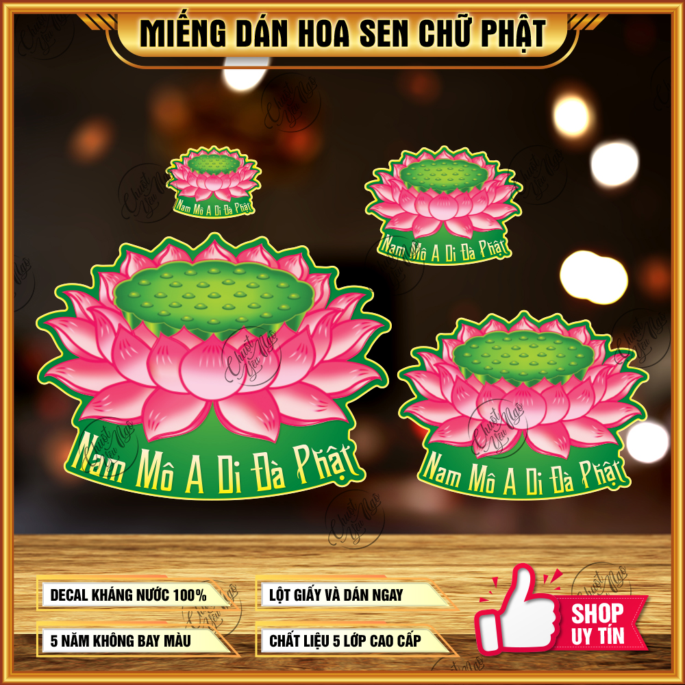 Hình dán decal hoa sen chữ Nam mô a di đà Phật dán trang trí nhà cửa ô tô