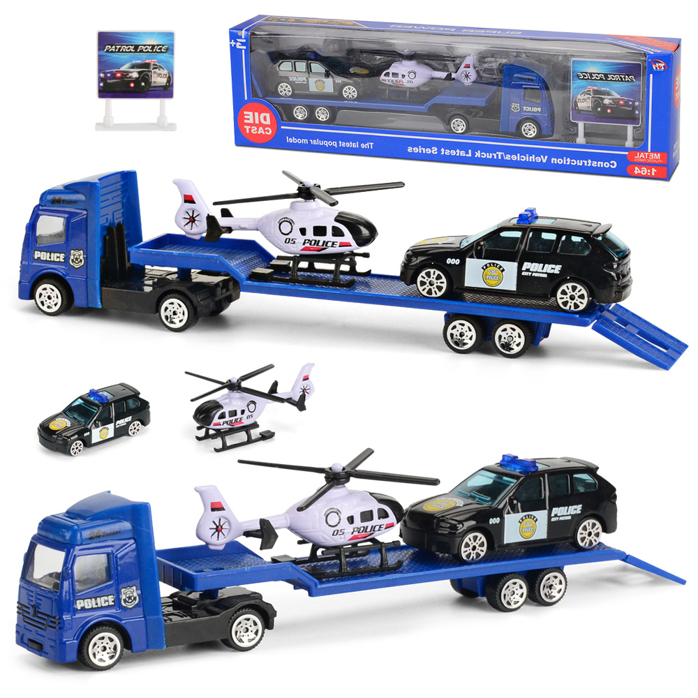 Xe đầu kéo trượt quán tính 1:64 mini hợp kim xe kỹ thuật xe trẻ em mô hình 4 bộ đồ chơi mô hình