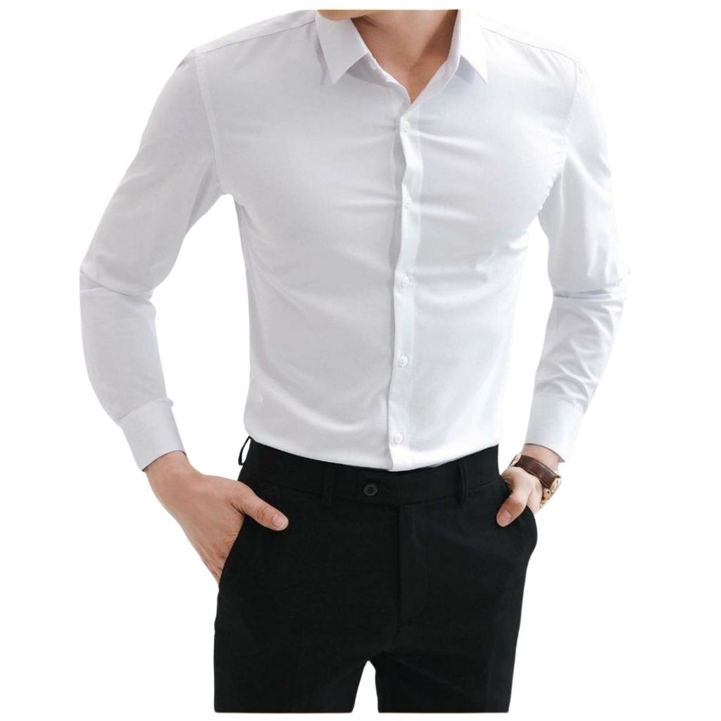 ÁO SƠ MI NAM JK 20 TSMON TRẮNG TRƠN CỔ BẺ