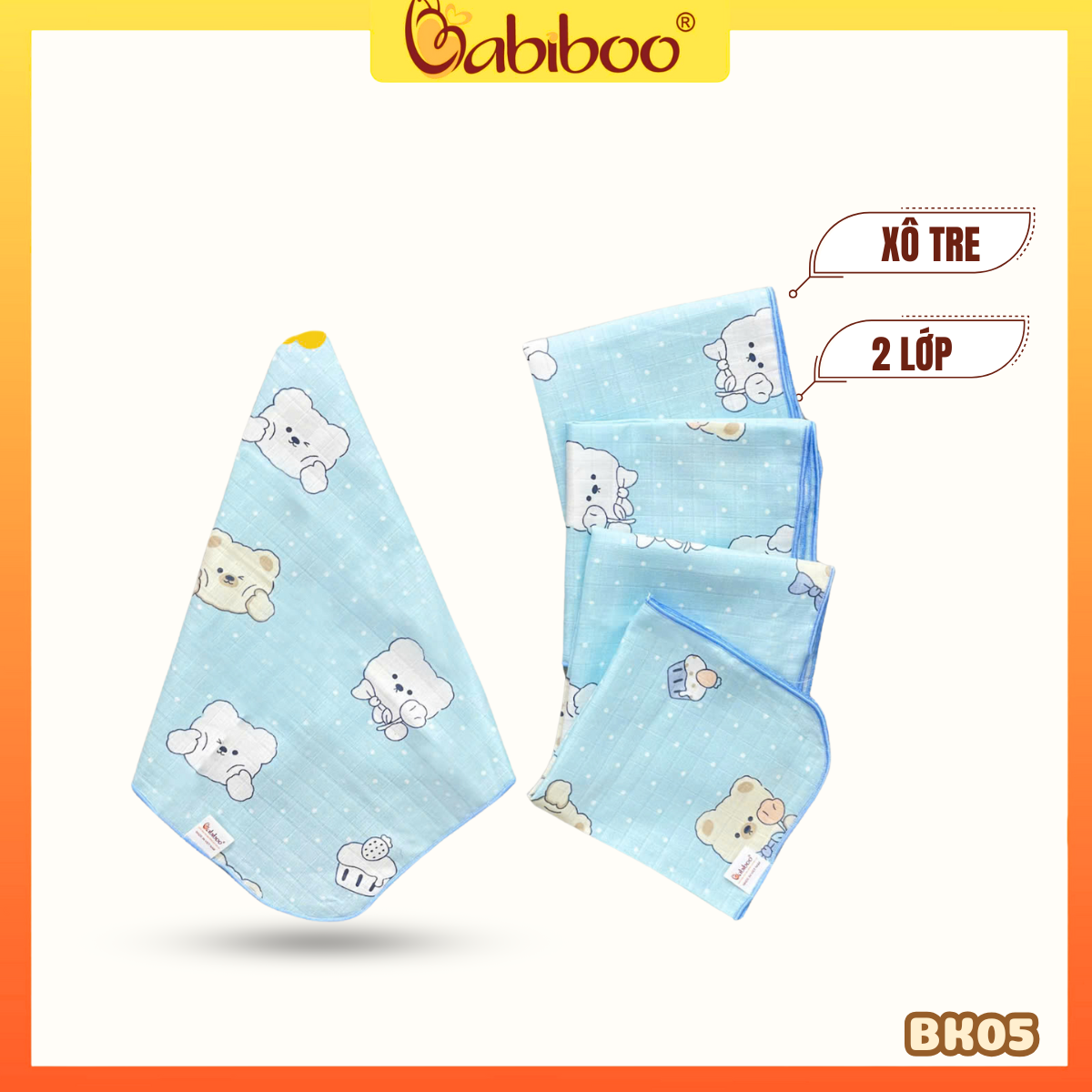 Khăn gạc sơ sinh BABIBOO khăn cho bé sơ sinh (SET 5 KHĂN) BK05