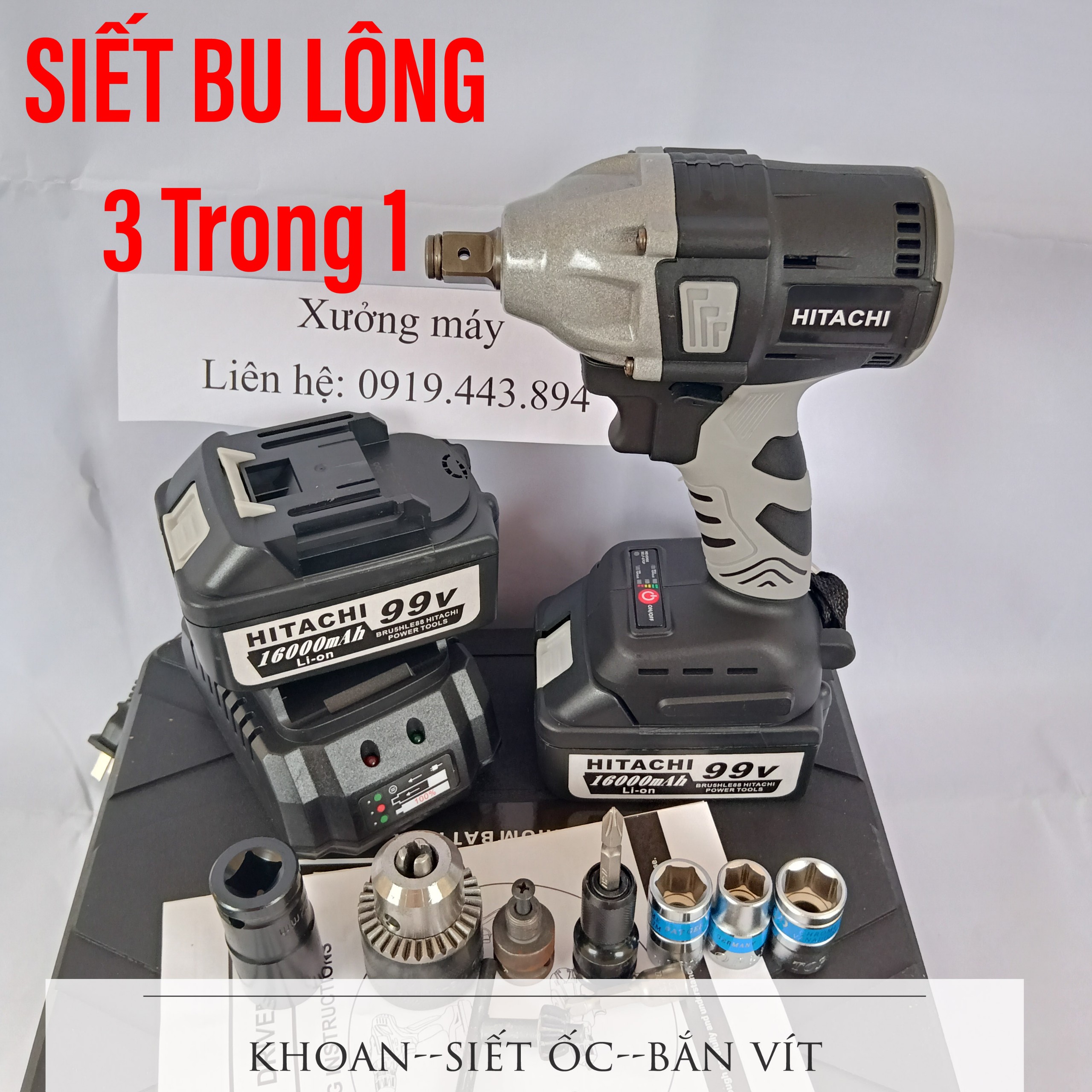 Bộ máy siết bulong Hitachi không chổi than