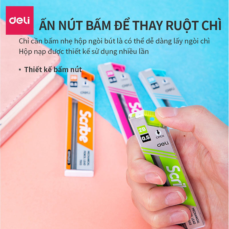 Ruột chì kim 0.5/0.7mm 2B 7003/7004 (Deli)