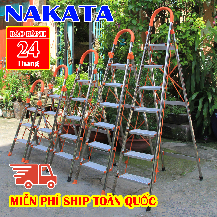 Thang nhôm ghế Inox 3 bậc, 4 bậc, 5 bậc, 6 bậc, 7 bậc Nakata Mã sản phẩm: TY103B, TY104B, TY105, TY106B, TY07B tải trọng 150kg