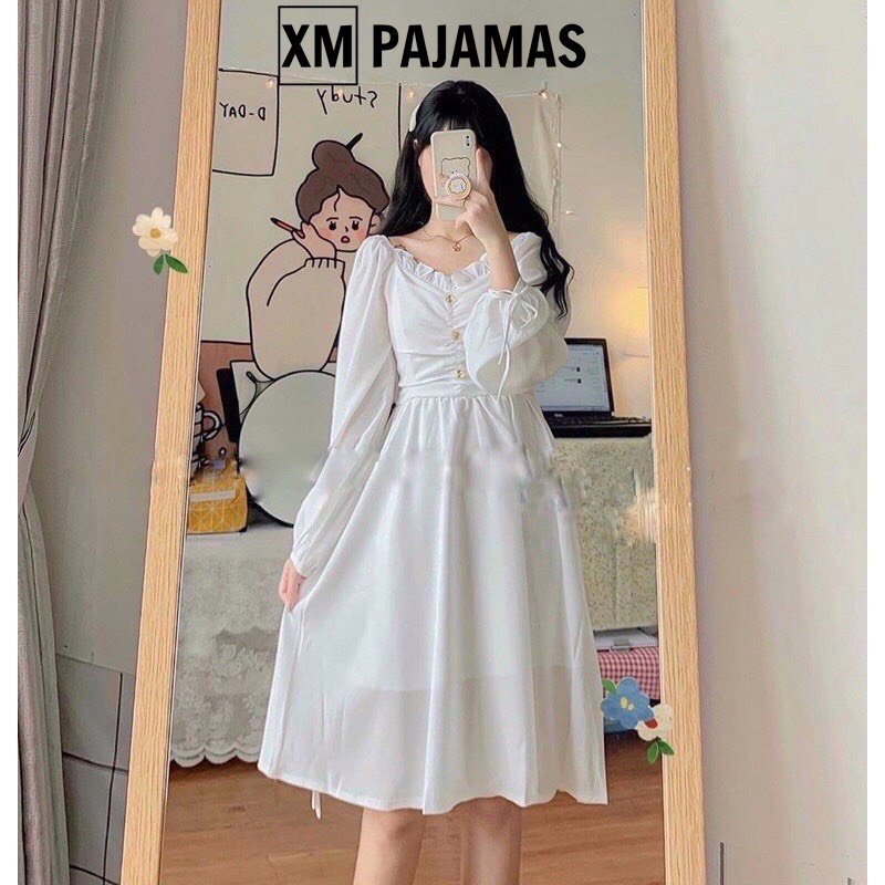 set áo váy phối bèo trễ vai chiết eo nữ tính,set bộ đồ nữ áo tăm bánh bèo  kèm chân váy dài sang chảnh B930 SUTANO | Shopee Việt Nam