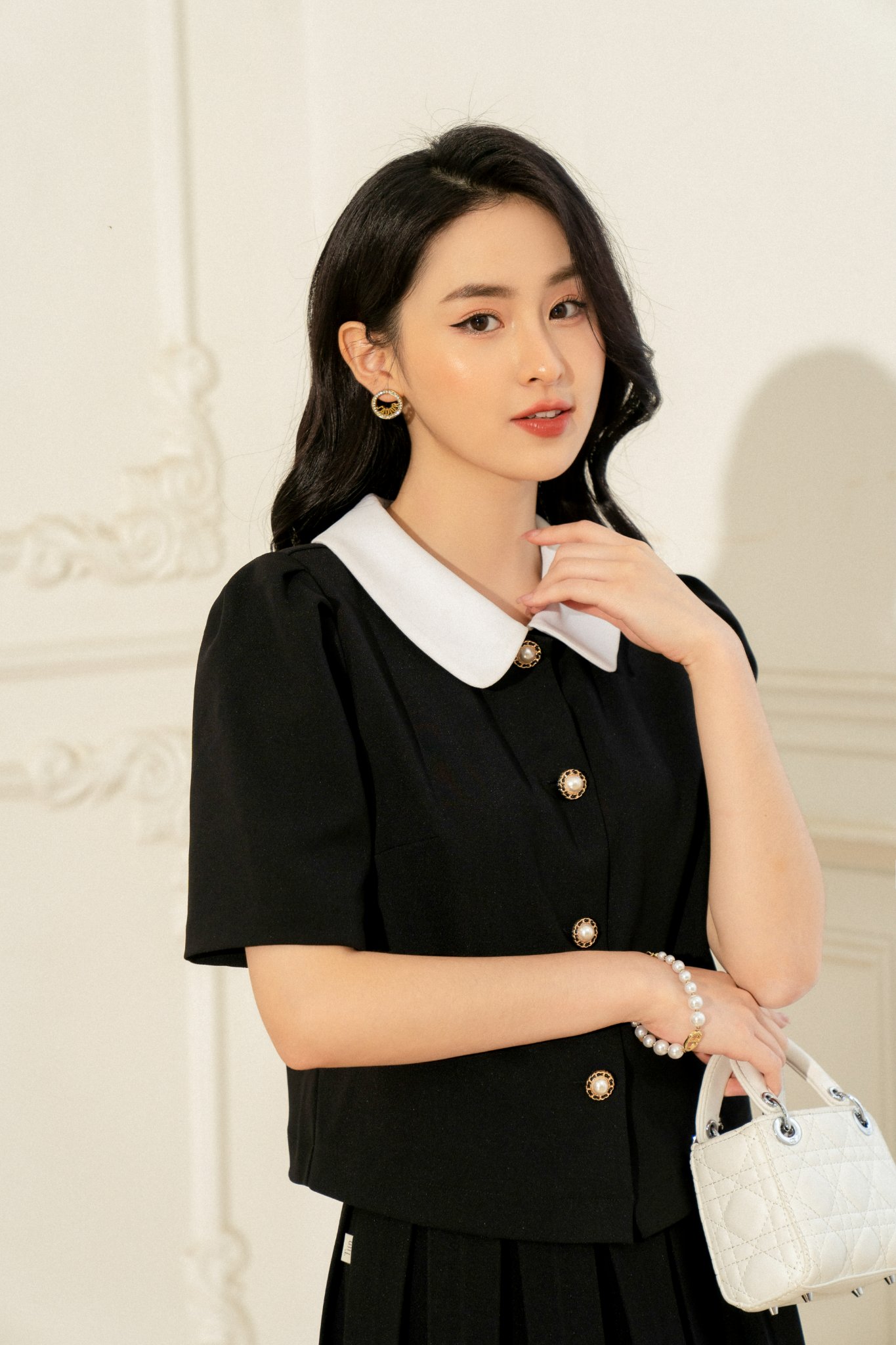 Áo sơ mi cổ đức phối tay ly TIINSTORE  AHN332